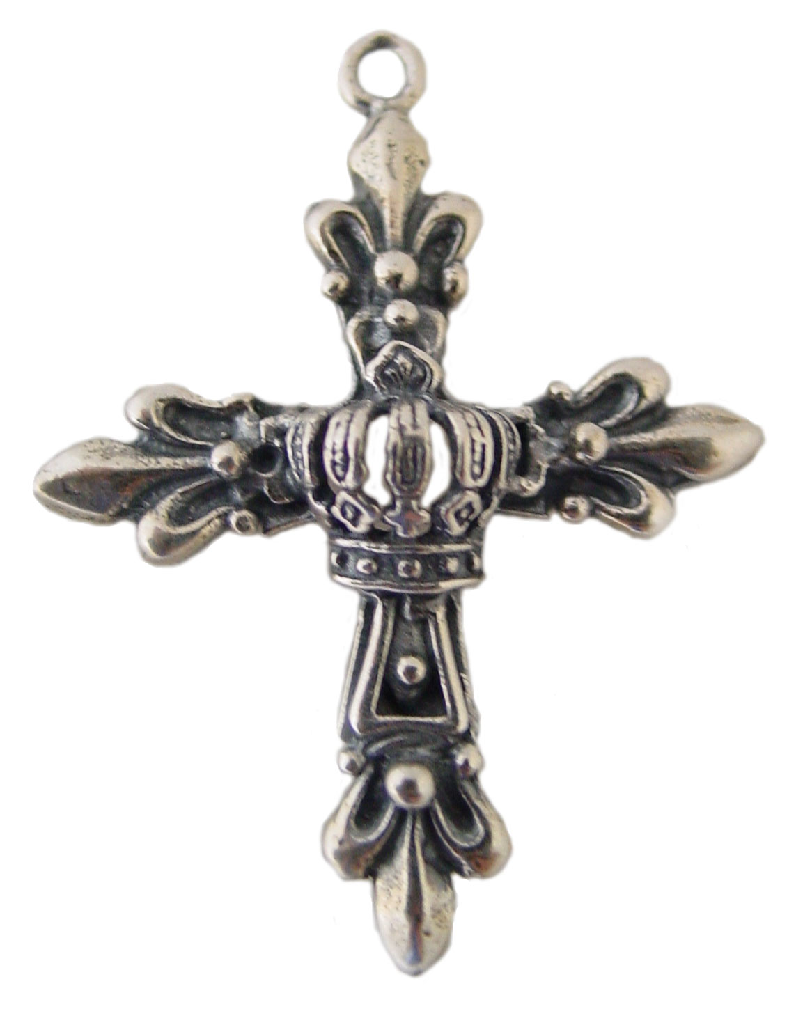 Sterling Silver Fleur de Lis Cross with Crown Pendant Charm